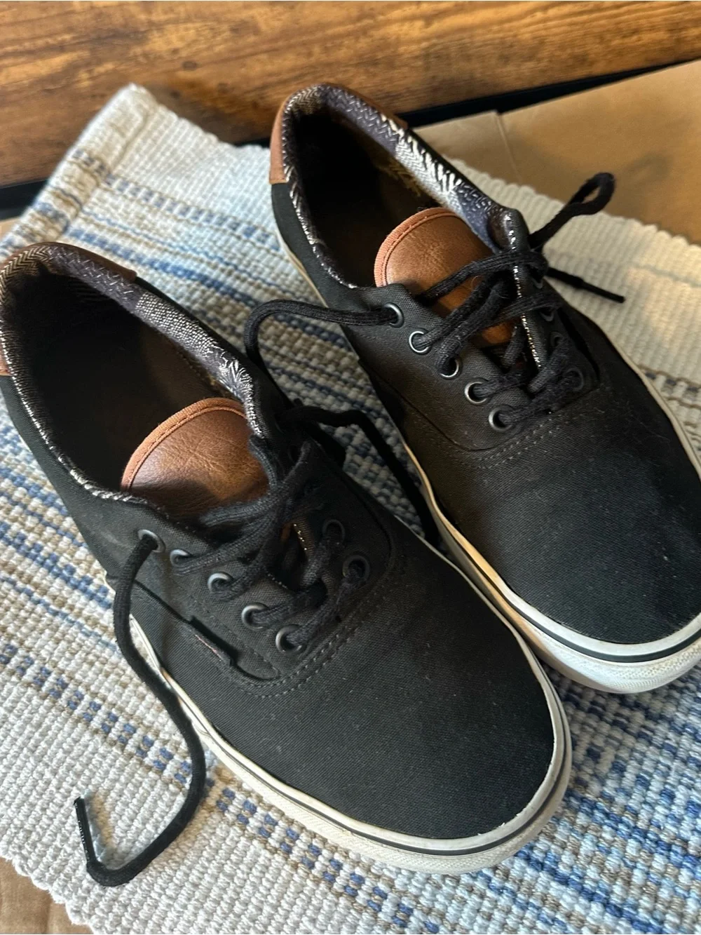 VANS Era 59 Black Brown Men's 8.5 LT, LU C&L (Canvas & Leather) pattered lining